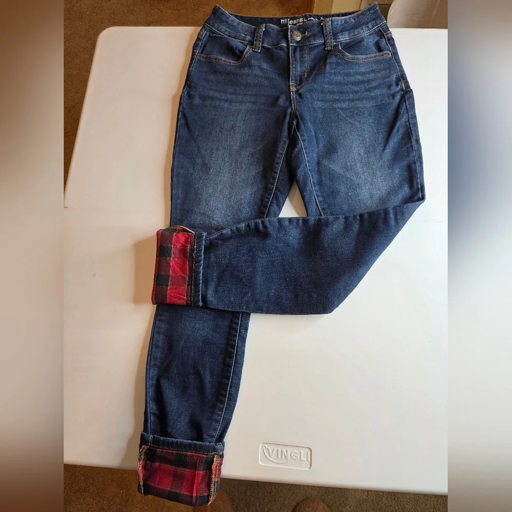 Maurices Sz S Super Soft Plaid Cuff Mid Rise Jeans Skinny Bx-3168